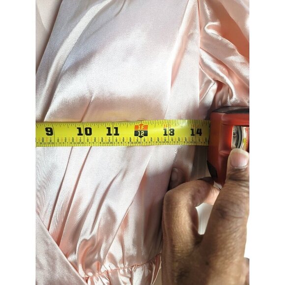 Hebeos  Inspired Light Pink Satin Maxi Wrap Dress With Flutter Sleeves & Waist T - Picture 8 of 13